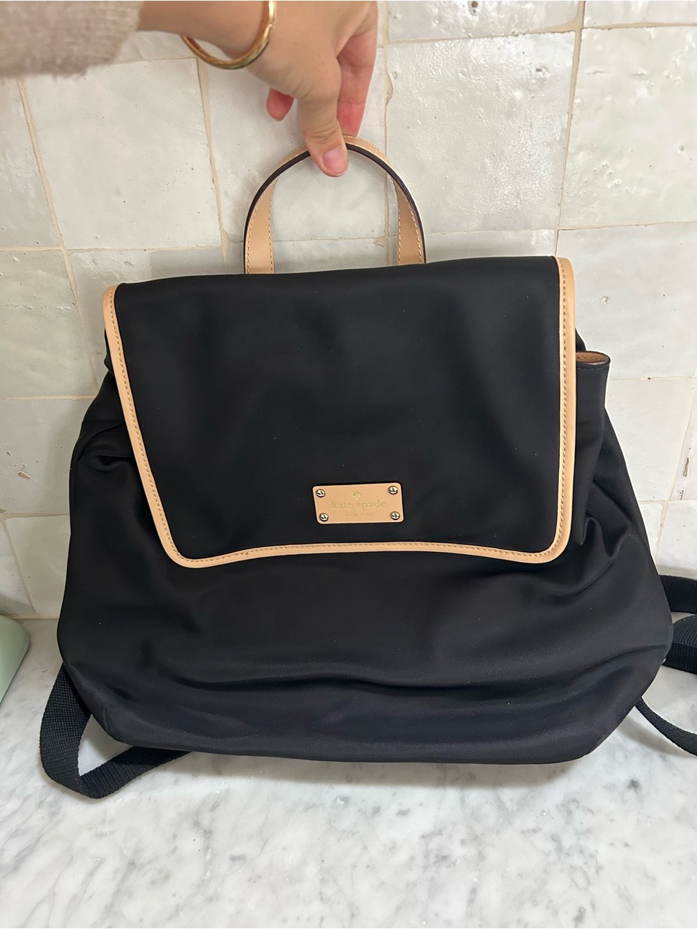 kate spade Black Backpack with Tan Trim